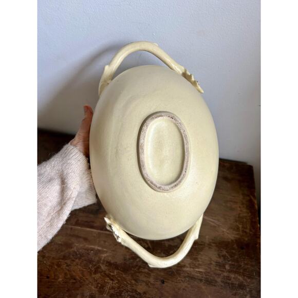 Vintage Buttercream Decorative Ceramic Bowl with Branch Handles | Cottagecore - Picture 6 of 6
